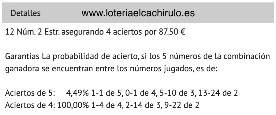 Tabla de garant&iacute;as de la reducida de Euromillones de 12 n&uacute;meros al 4